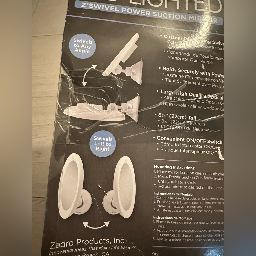 New LED lighted z'swivel power suction mirror - Picture 3 of 4